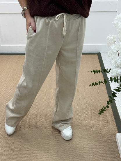 Sadie: Cream suedette wide leg pocket trousers. One size: 10-16
