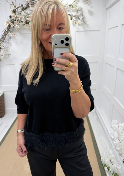 Harper: Fringe hem knit top. One size: 10-16. 2 colours