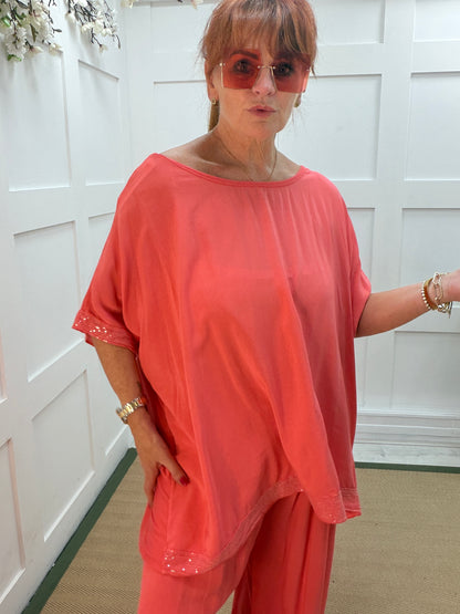 Chloe: Silky sequin top & harem trouser set. One size: 14-20. 3 colours