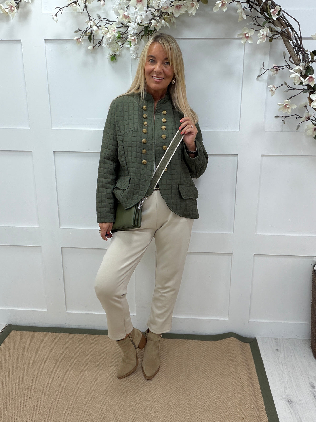 Jolie: Military style lightweight quilted design jacket. One size: 14-18. 3 colours