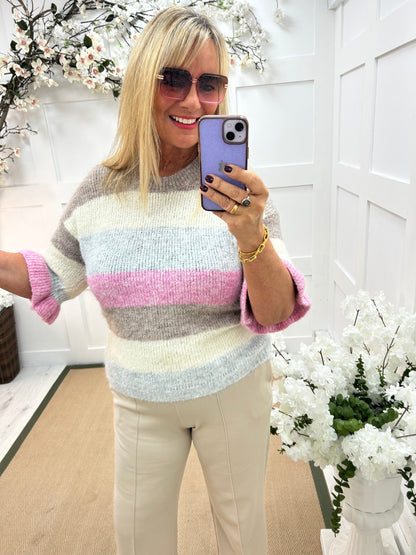 Bloom: Mocha stripe knit. One size 14-18