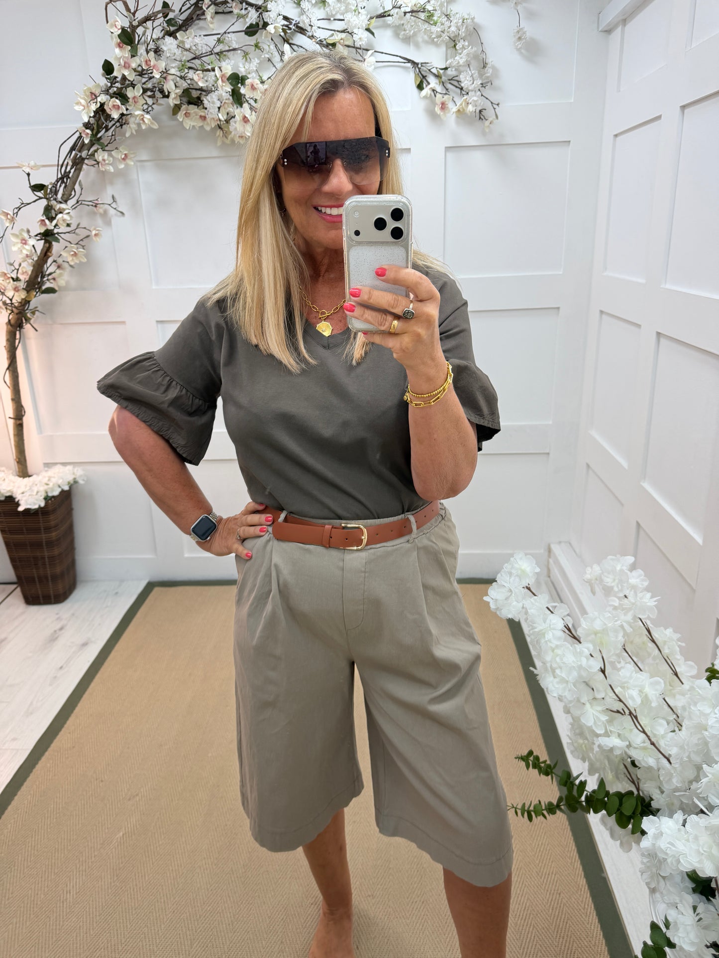Riley: Ruffle short sleeve V neck top. One size 12-18. 4 colours