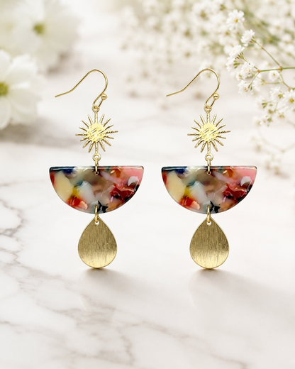 Anika: Resin & gold metal drop earrings