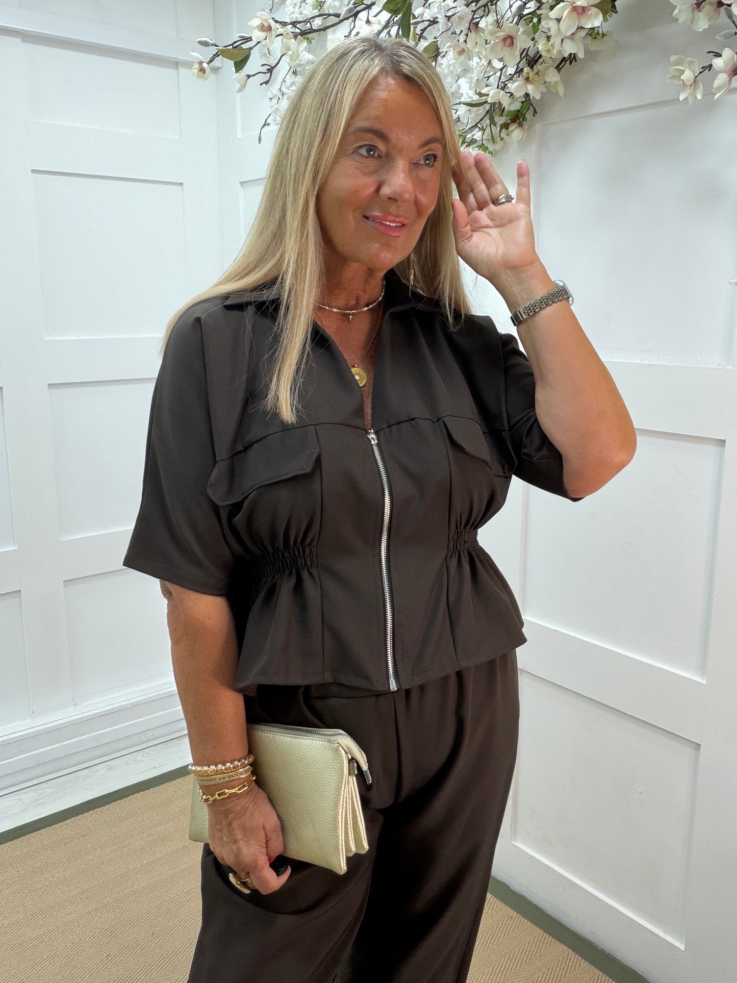 Cora: Safari style jacket & trouser co-ord set. One size: 14-18. 4 Colours