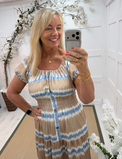 Dionne: Stripe stretchy bardot maxi dress. One size: 10-18. 2 colours