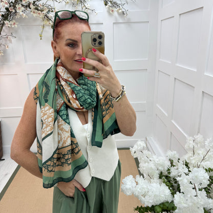 Dion: Green & cream designer inspired scarf