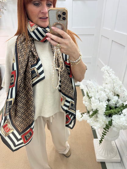 Fiona: Brown designer inspired silk scarf