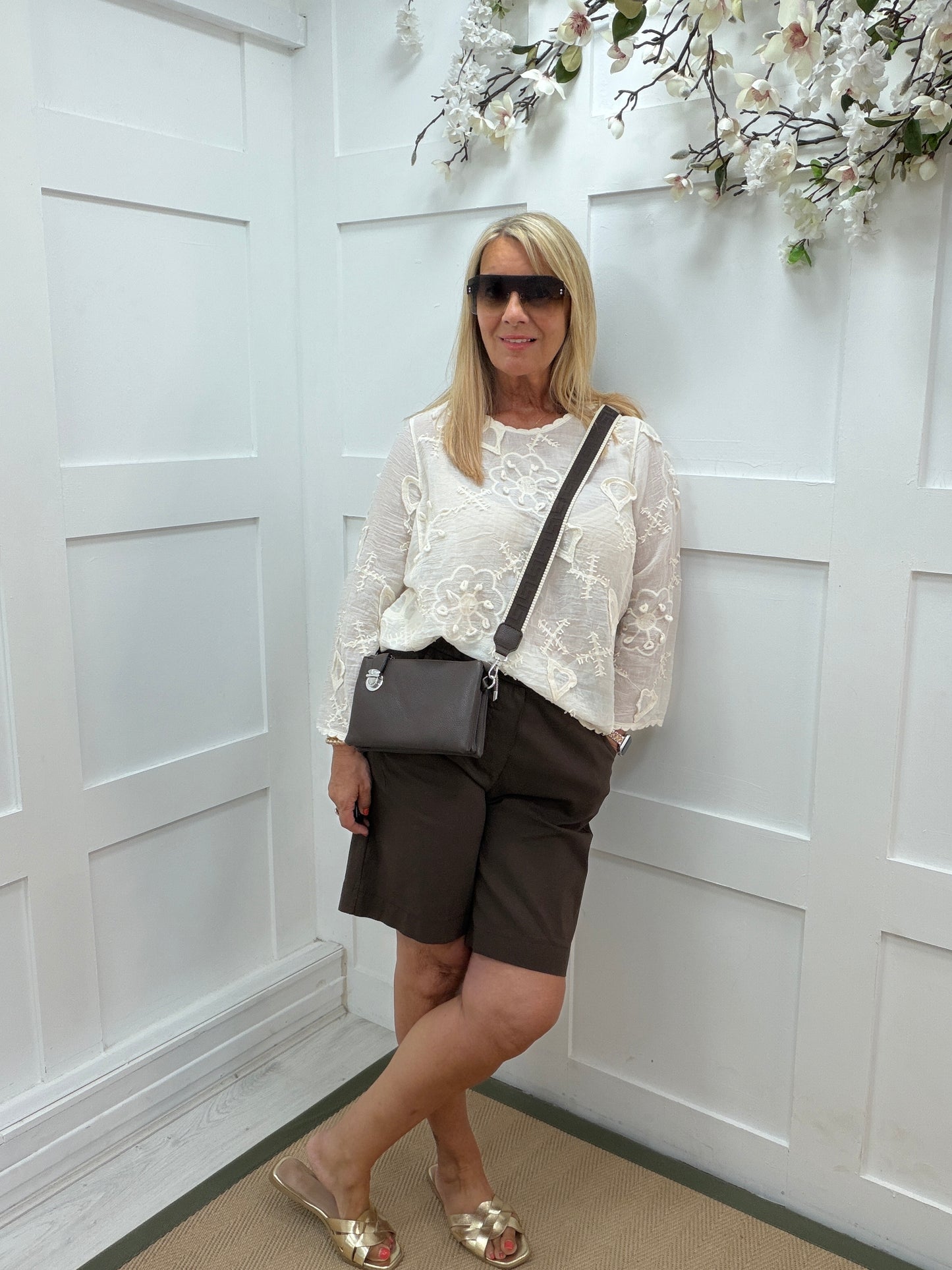 Sylvie: Embroidered long sleeve top. One size 12-18. 2 colours