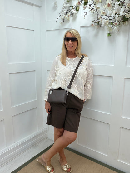 Sylvie: Embroidered long sleeve top. One size 12-18. 2 colours