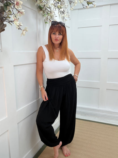 Harley: Harem leg silky trousers. One size: 10-18. 6 colours