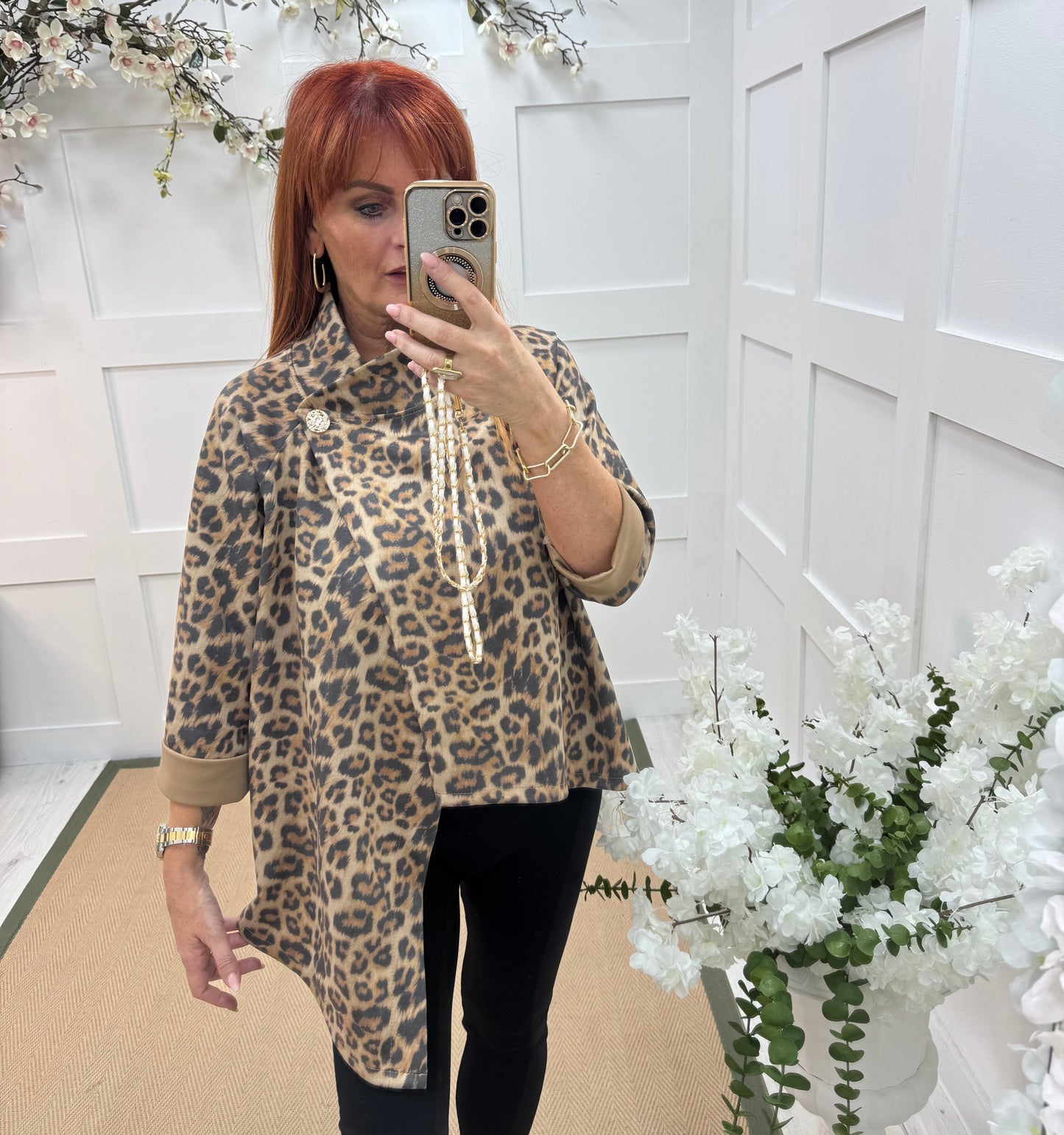 Karin: Leopard print soft feel jacket. One size: 10-16