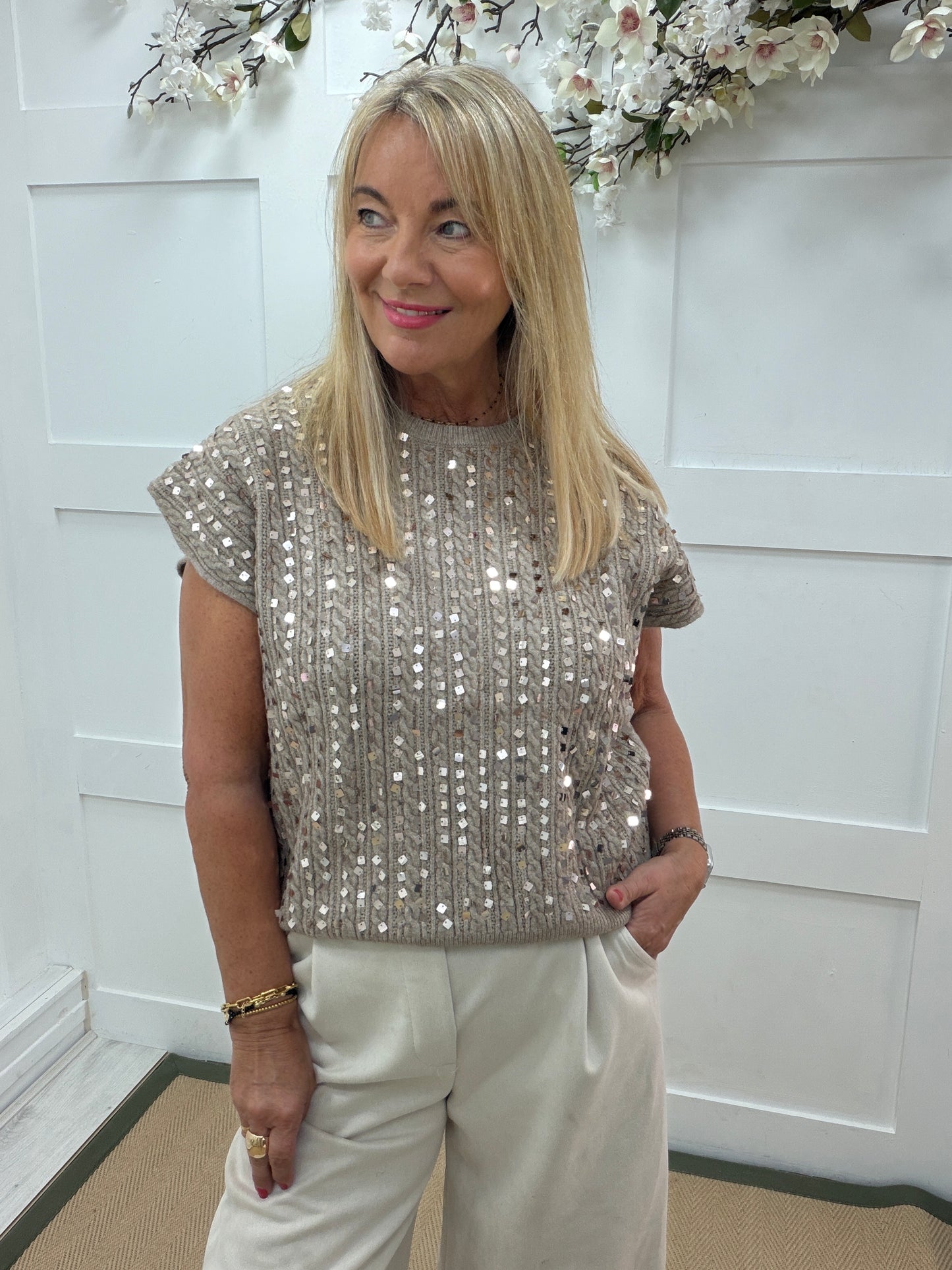 Sydney: Sequin knitted tank top. One Size: 12-18. 2 colours