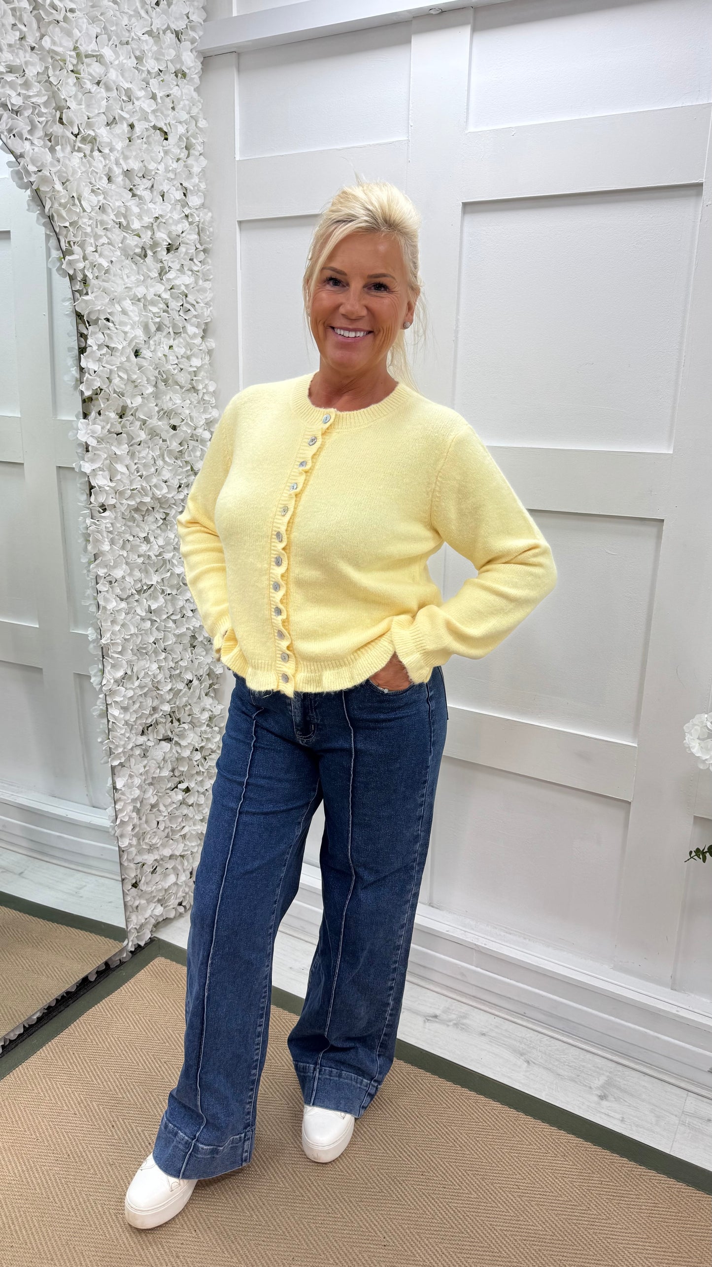 Lucille: Lemon ruffle cardigan. 2 sizes
