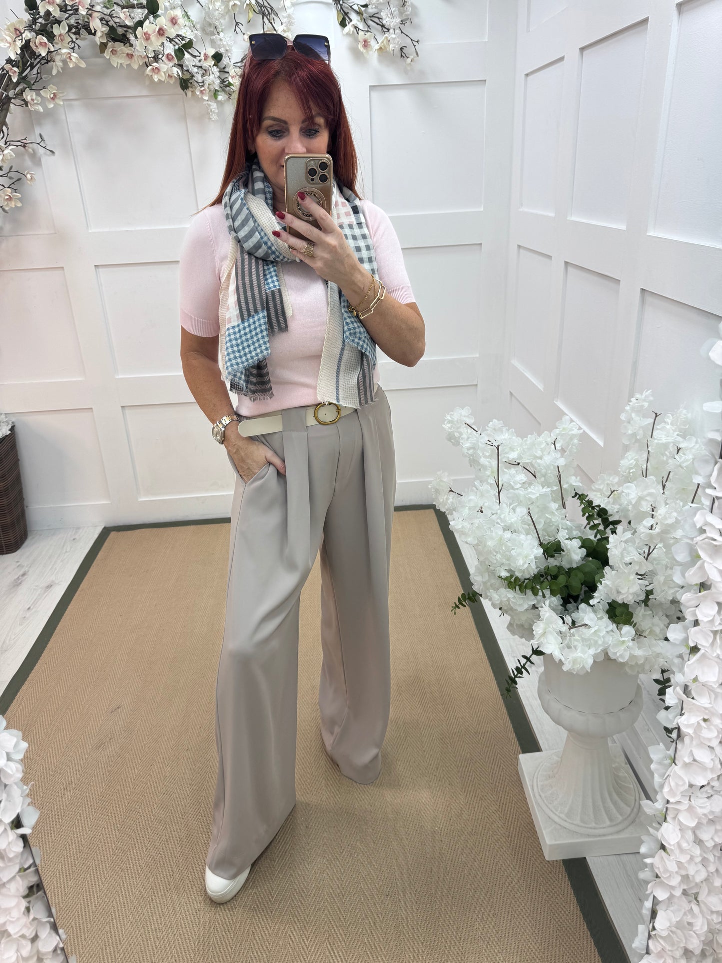 Sara: Blue, pink  & black check scarf