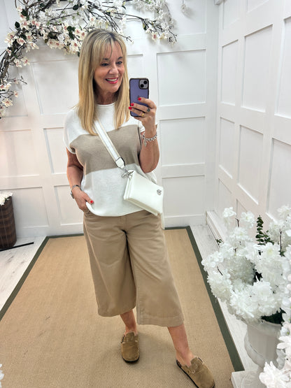 Selma: White & stone block stripe top. One size: 12-18