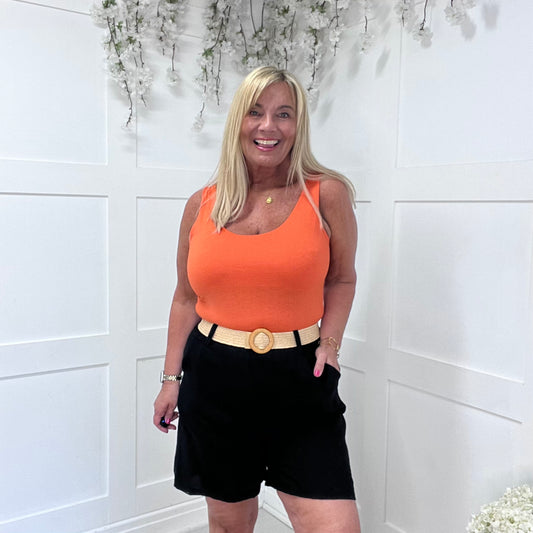 Cally: Black belted wide leg shorts. One Size 10-16