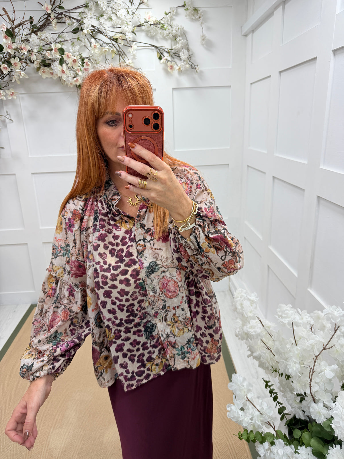 Blair: Multicoloured floral & animal print blouse. One size: 12-18