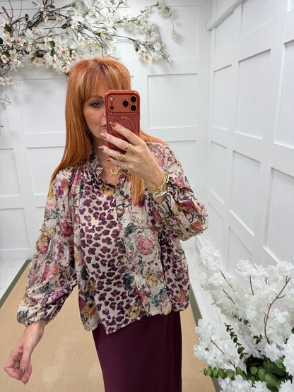 Blair: Multicoloured floral & animal print blouse. One size: 12-18