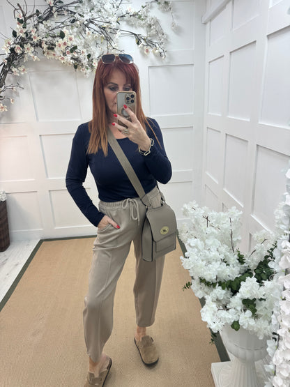 Bessie: Navy basic long sleeve top. One size: 10-16/18