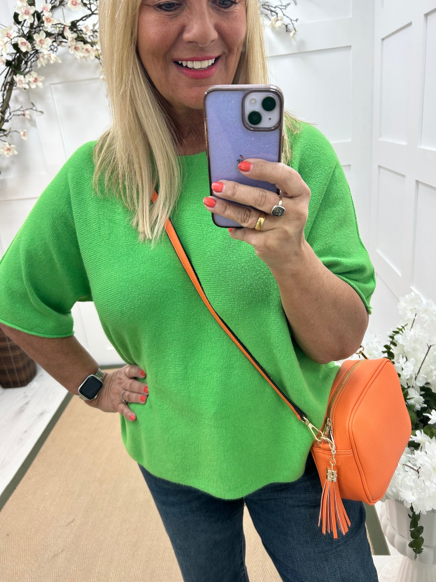 Carys: Lime short knitted top. One size: 12-18/20