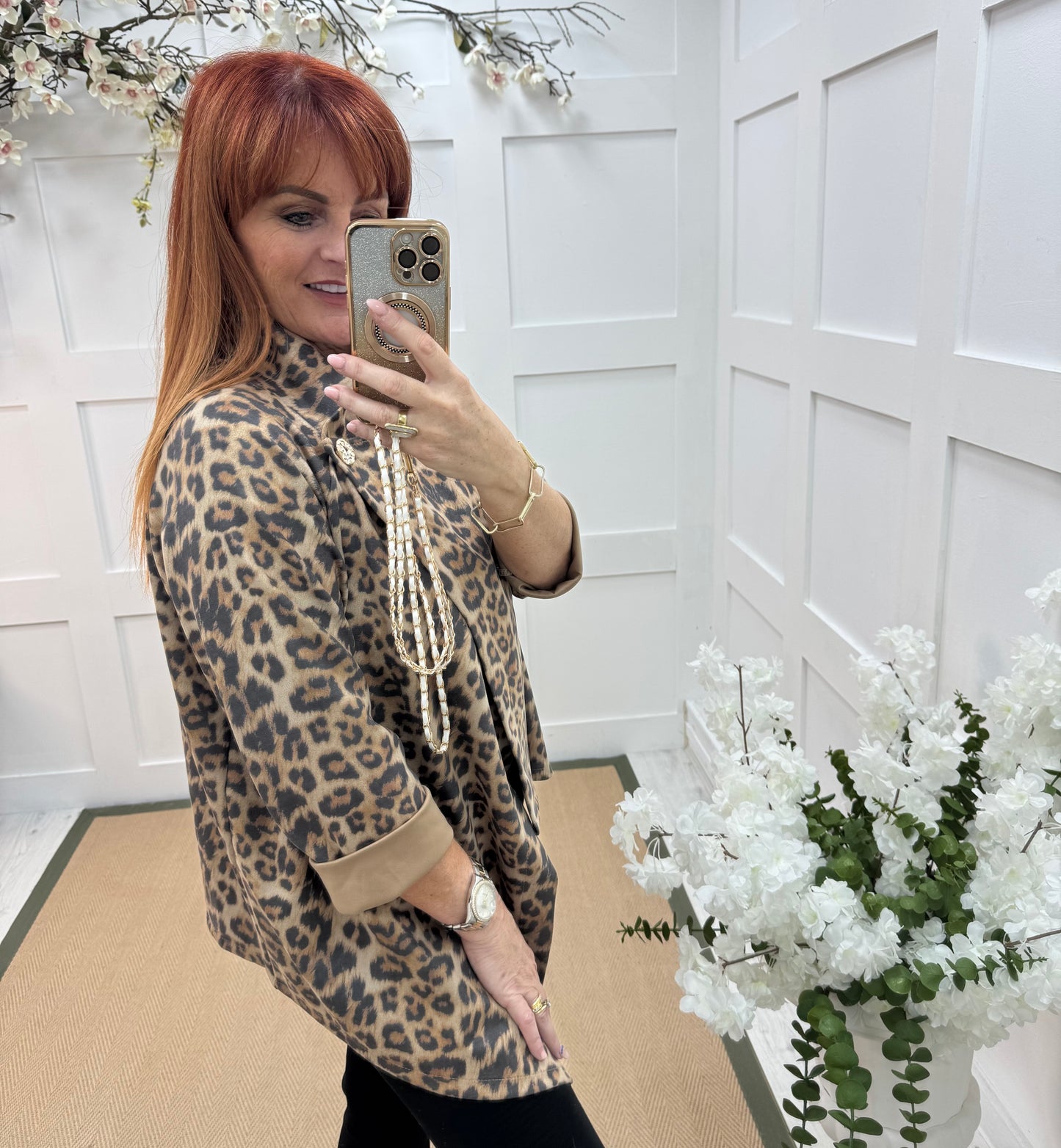 Karin: Leopard print soft feel jacket. One size: 10-16