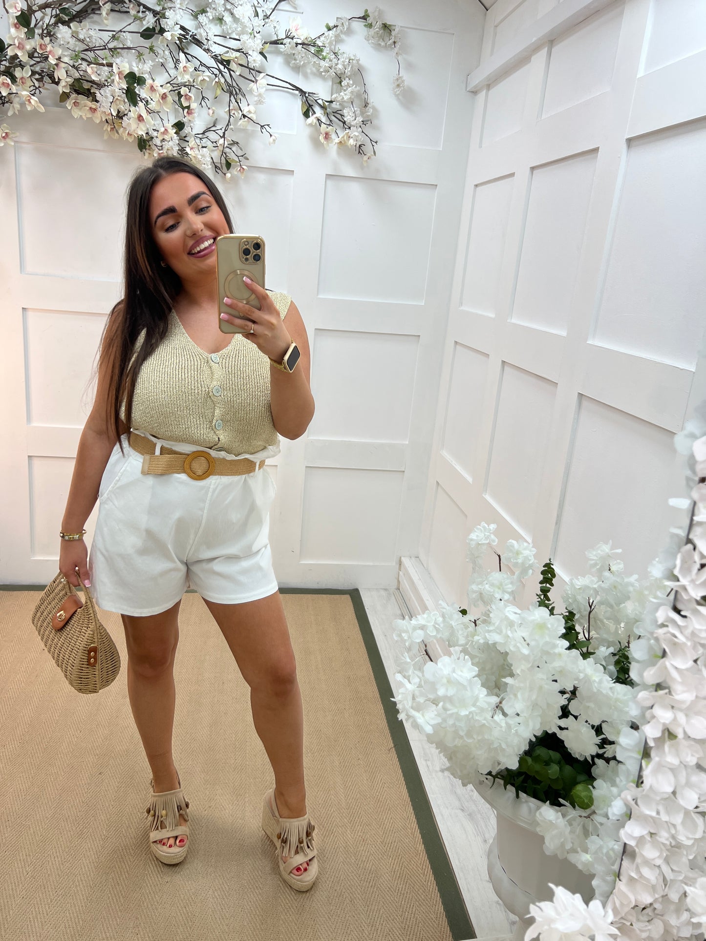 Alessia: Paper bag waist belted shorts. One size: 10-14 - 5 colours