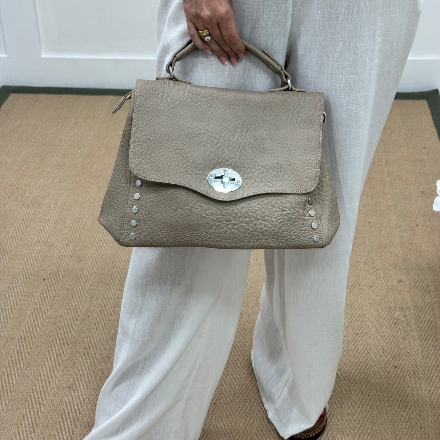 Flora: Large taupe studded grab bag