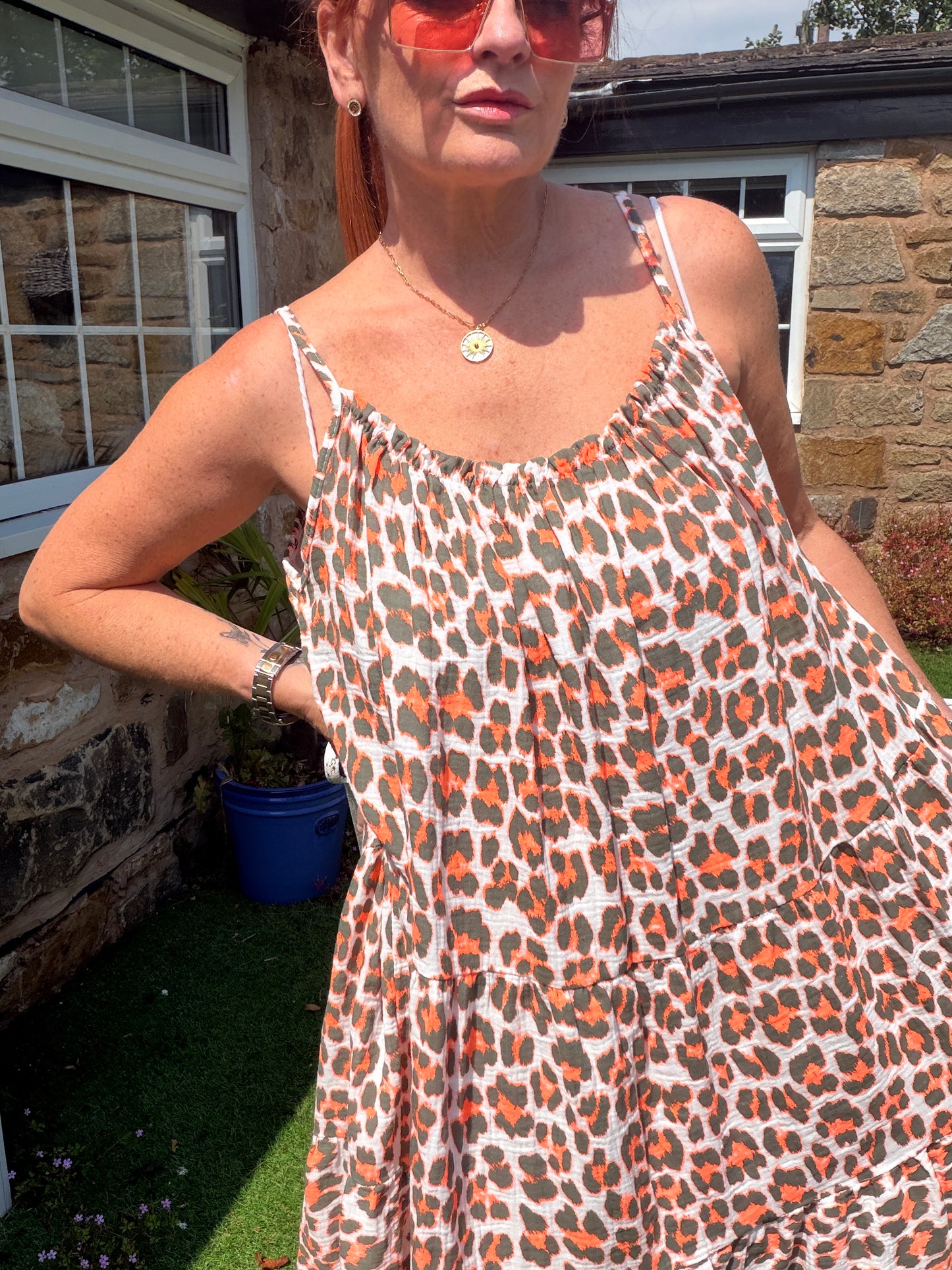 Lena: Leopard print midi dress. One size: 12-18. 3 colours