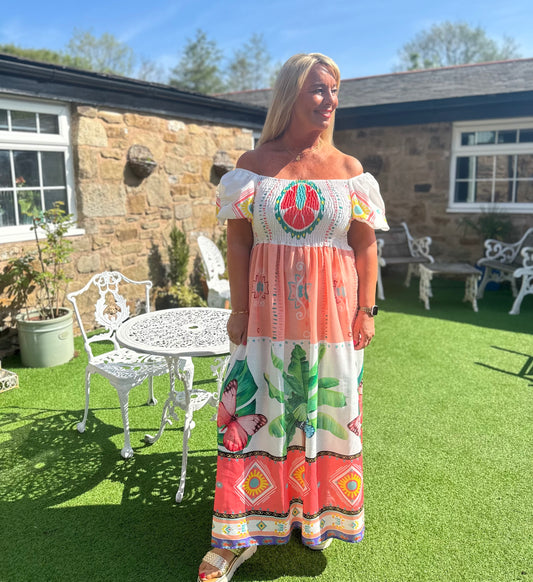 Mandie: Tropical butterfly maxi dress. One size: 12-20