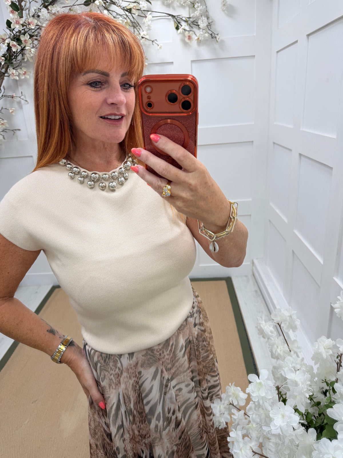Christy: Chunky silver beaded sleeveless top. 2 sizes