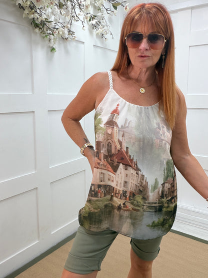 Ampika: Amalfi scene strappy top. One size 10-16. 4 colours