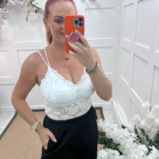 Fifi: White strappy lace bralette. One size 8-12