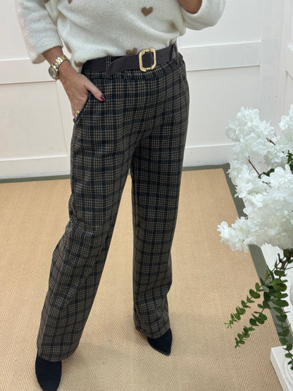 Sofia: Black and cream check trousers. One size 10-14