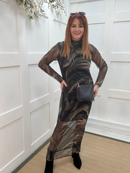 Malin: Navy blue mesh bodycon dress. One size: 8-16