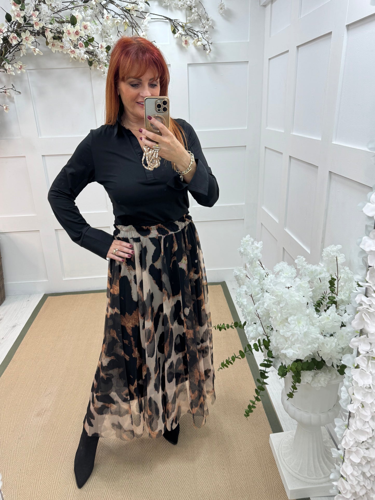 Maeve: Tulle animal print net midi skirt. One size 12-20