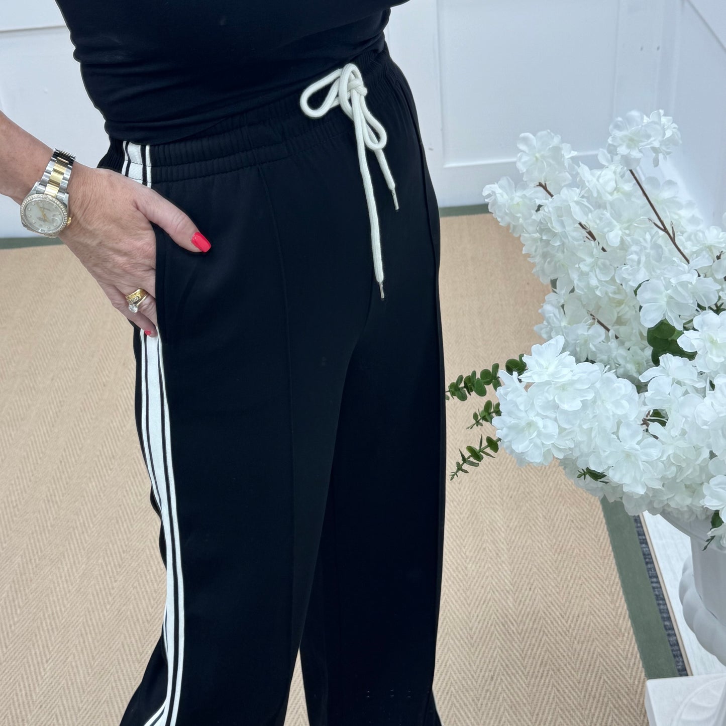 Roxi: Black stretchy pocket sports trousers. 3 sizes