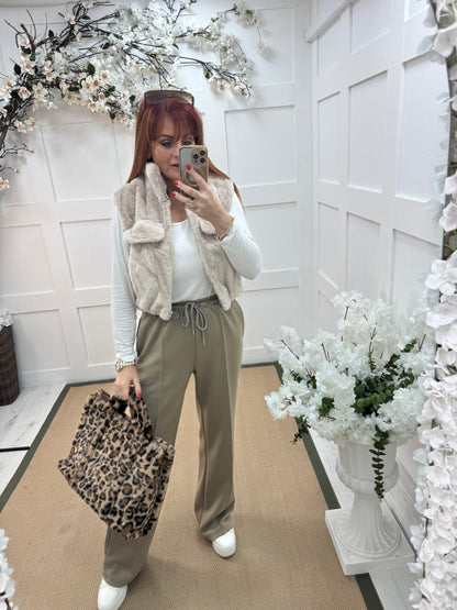 Effie: Cream teddy bear faux fur gilet. One size 8-14