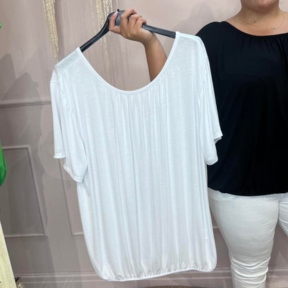Becky: Bubble hem stretchy T shirt. One size 14-26