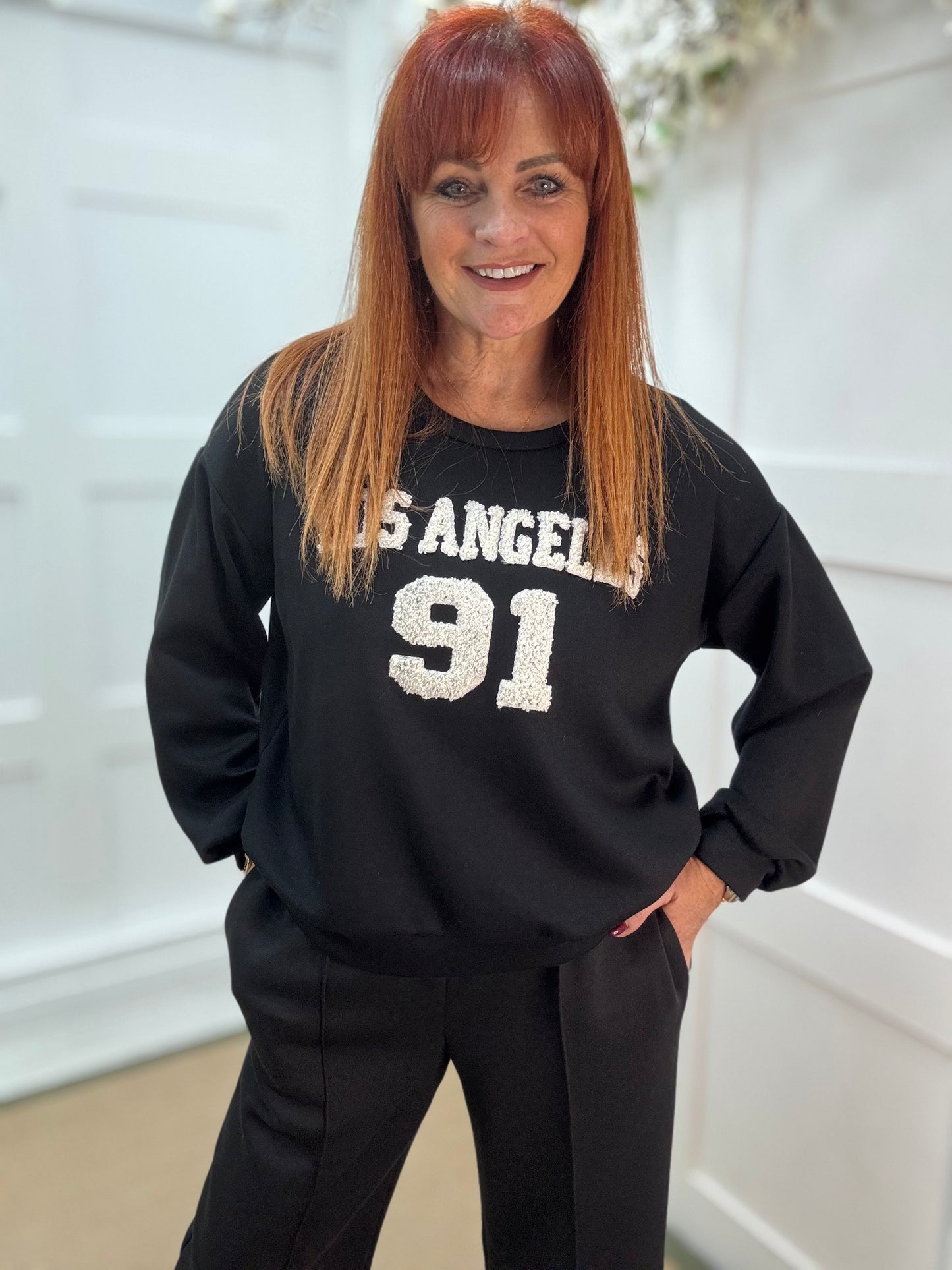 Lake: Black Los Angeles long sleeve top. One size: 12-18