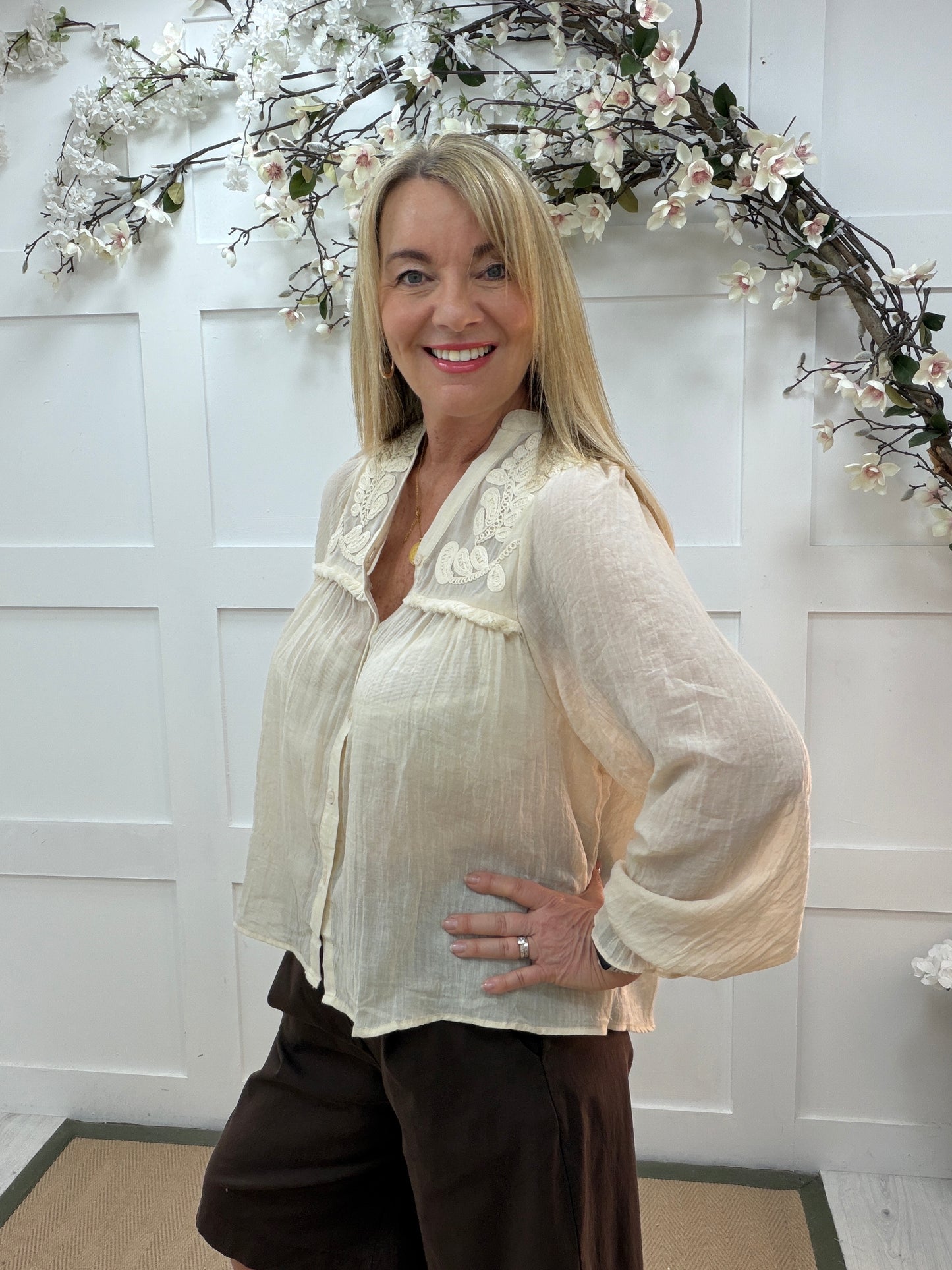 Esme: Cream bohemian embroidered blouse. 2 sizes