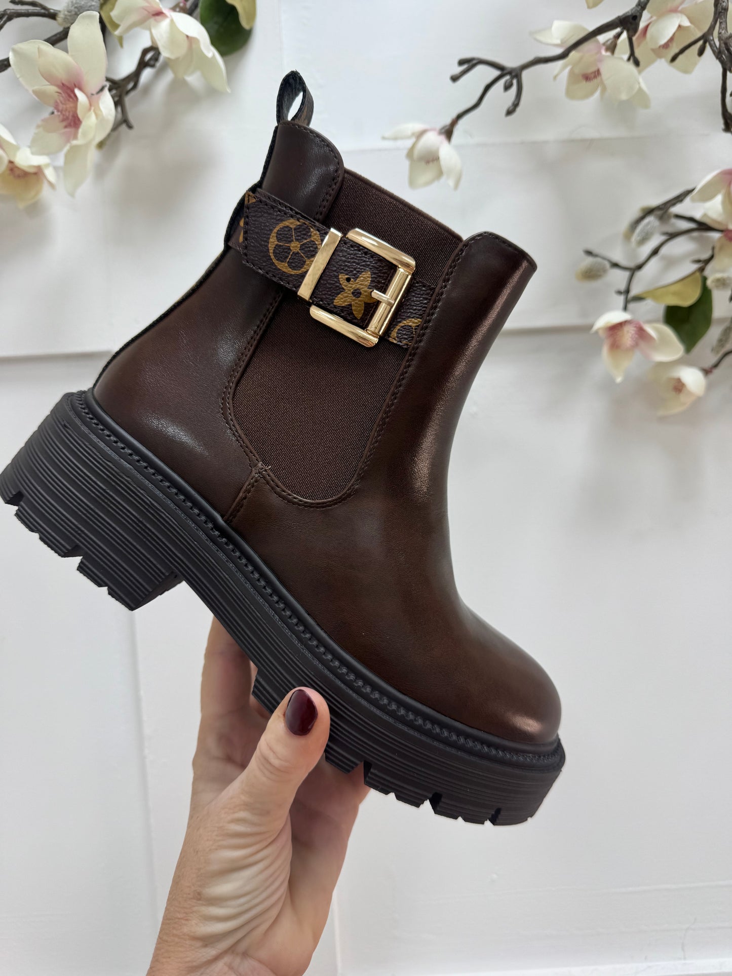 Larrie: Brown designer inspired chelsea boots. Sizes 3-8.