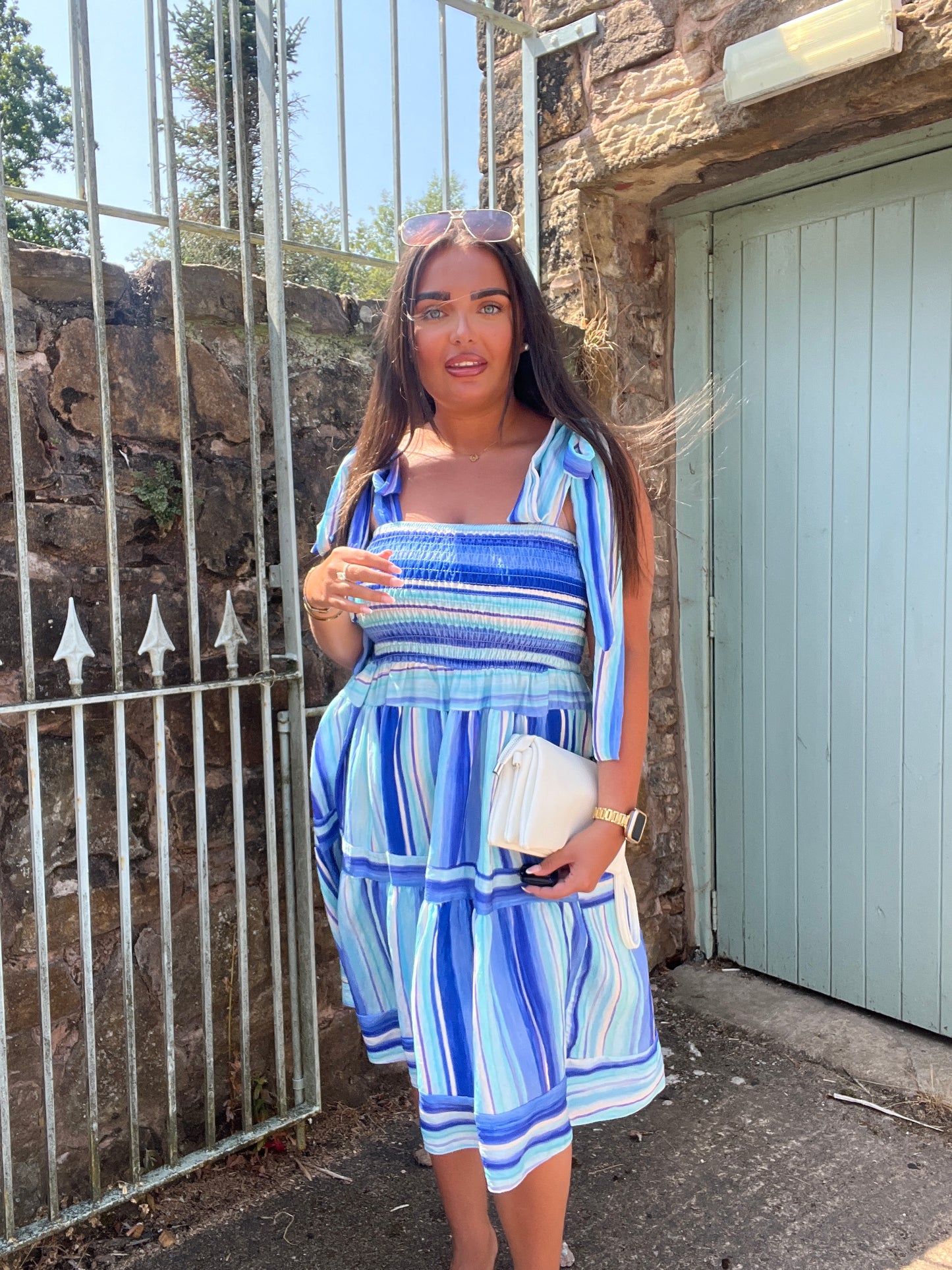 Serena: Strappy abstract stripe midi dress. One size 8-14. 2 colours