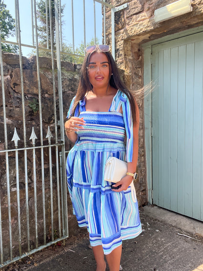 Serena: Strappy abstract stripe midi dress. One size 8-14. 2 colours