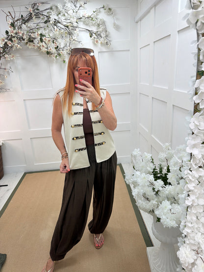 Lyla: Military leopard detail waistcoat. One size: 10-16. 2 colours