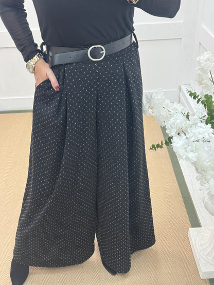 Davina: Black diamanté palazzo trousers. One size: 12-18