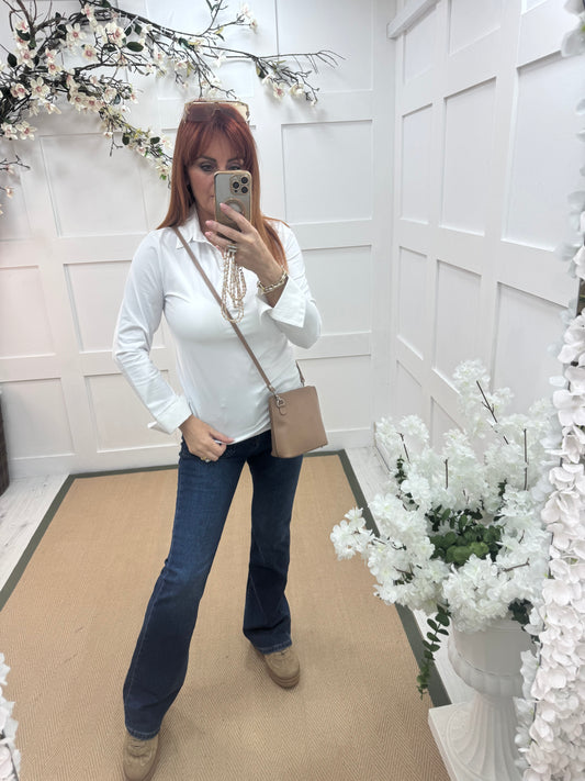 Layla: White cotton layering shirt. 4 sizes