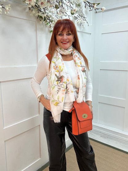 Robyn: White robin & blue tit bird scarf