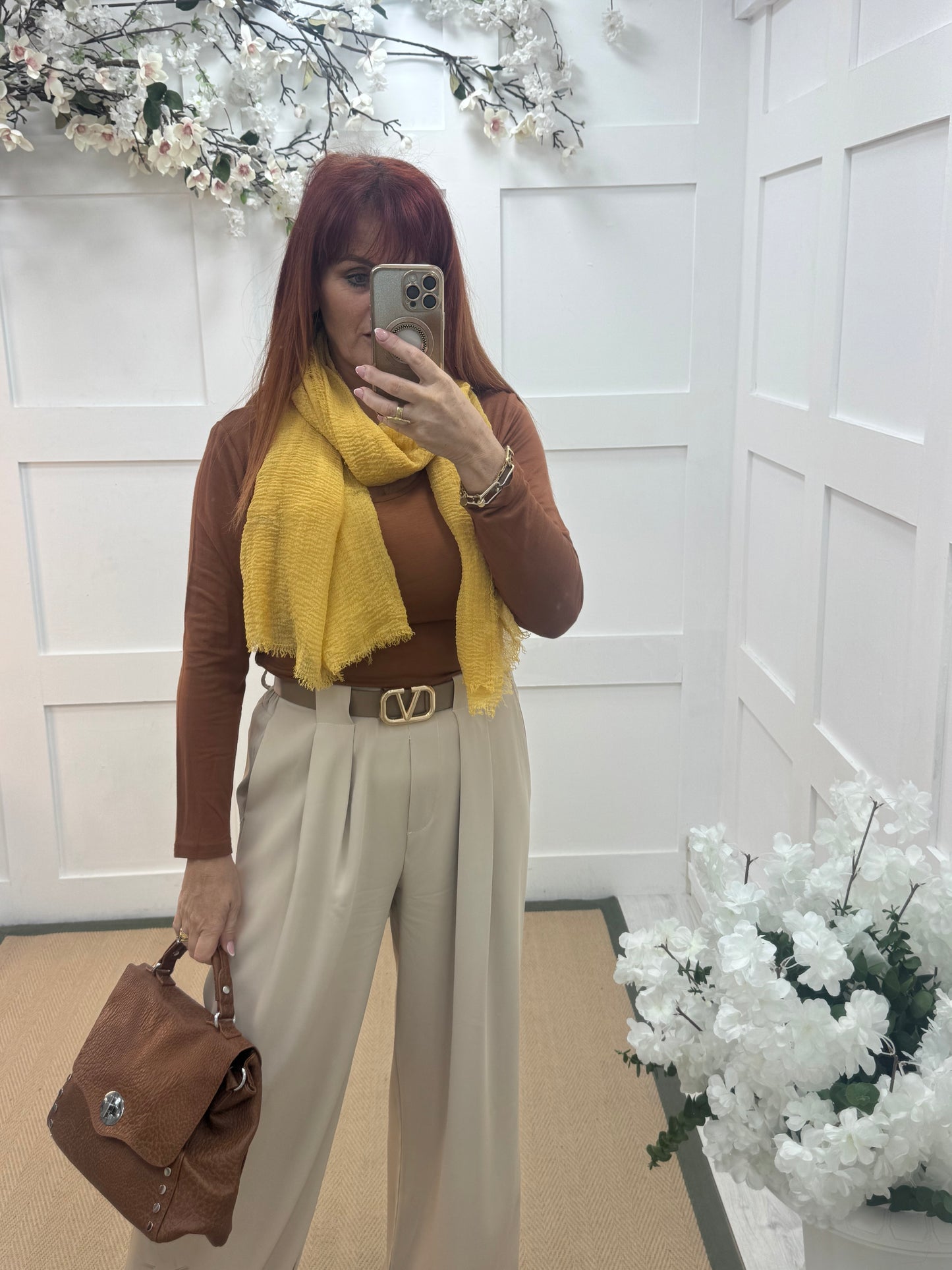 Tula: Yellow long frayed raw edge scarf. One size