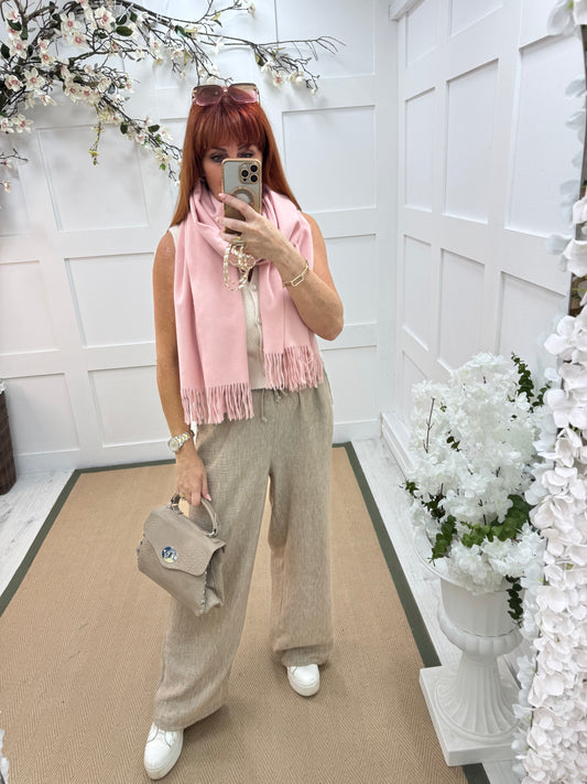 Indra: Plain pink soft feel tassel scarf