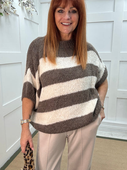 Mabel: Mocha & cream slouchy jumper. One size 12-18/20